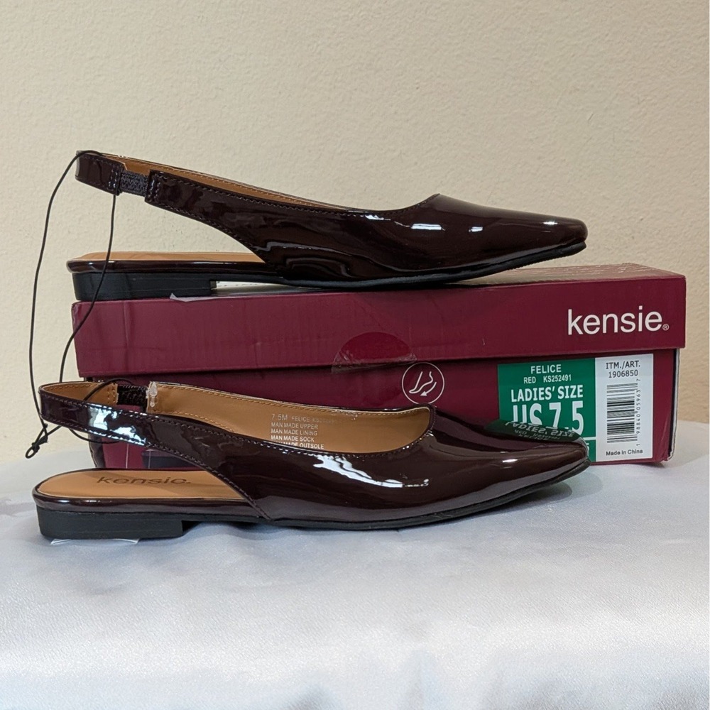New Kensie Women's Slingback Flats Square Toe Shoes Burgundy 7.5